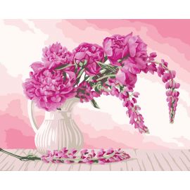 Картина по номерам на холсте ТРИ СОВЫ "Пионы и люпины", 40*50, с акриловыми красками и кистями КХ_44152