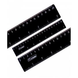 Линейка 20см СТАММ, пластиковая, широкая, 2 шкалы (см - дюймы), черная ЛН107