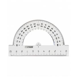 Транспортир 10см, 180° СТАММ, пластиковый, прозрачный, бесцветный ТР12