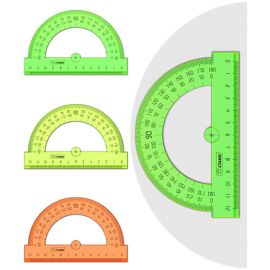 Транспортир 12см, 180° СТАММ, пластиковый, прозрачный, неоновые цвета, ассорти ТР34