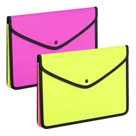 Папка-конверт на кнопке пласт. ErichKrause Matt Neon, обшитая, с текстильной вставкой, A4, непрозрачный, ассорти 55418