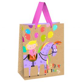 Пакет подарочный 18*23*10см MESHU "Happy Birthday. Unicorn", выб. лак, крафт, девочки MS_51733