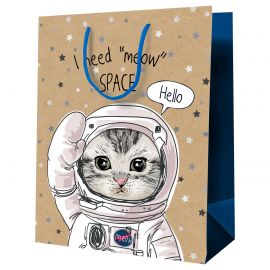 Пакет подарочный 18*23*10см MESHU "Космический кот", крафт MS_52241