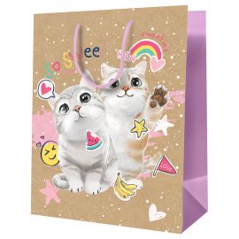 Пакет подарочный 18*23*10см MESHU "Милые котята", крафт MS_52251