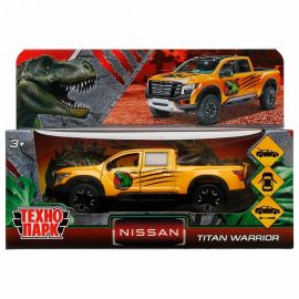 Машина металл NISSAN TITAN ДИНОЗАВРЫ 12,5 см, двери, баг, инер, желтый 337463 337463