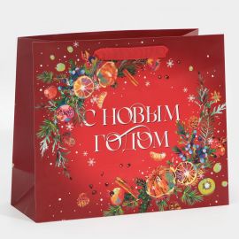 Пакет подарочный новогодний ламинированный «С Новым годом», ML 27×23×11.5 см 7695740