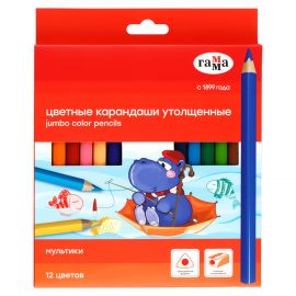 Карандаши цветные Гамма "Мультики", 12цв., с точилкой, утолщенные, заточен., картон, европодвес 80220226