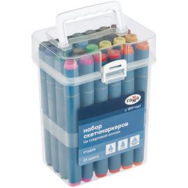 Набор двусторонних маркеров для скетчинга Гамма "Студия" 24цв., основные цвета, корпус трехгранный, пулевид./клиновид. наконечники, пласт.кейс 1204P_24