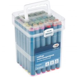 Набор двусторонних маркеров для скетчинга Гамма "Студия" 36цв., основные цвета, корпус трехгранный, пулевид./клиновид. наконечники, пласт.кейс 1204P_36