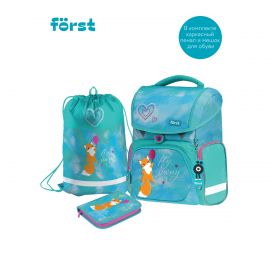 Ранец Först F-Set "Pretty fox" 35*29*16 см, 1 отделение, 3 кармана, анатомическая спинка, пенал, мешок для обуви FT-RY-030103