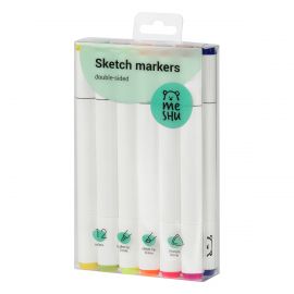 Набор двусторонних маркеров для скетчинга MESHU 12цв., основные и флуоресцентные цвета, корпус трехгранный, пулевид./клиновид.наконечники, ПВХ-бокс MS_38259