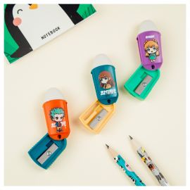 Точилка пластиковая с ластиком MESHU "Anime", 1 отверстие, ассорти MS_54747