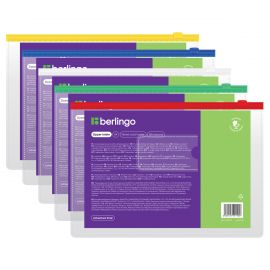 Папка-конверт на молнии Berlingo А4, 150мкм, с карманом для визиток, прозрачная, ассорти AKm_04109