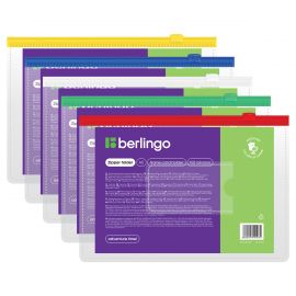 Папка-конверт на молнии Berlingo А5, 150мкм, с карманом для визиток, прозрачная, ассорти AKm_05109
