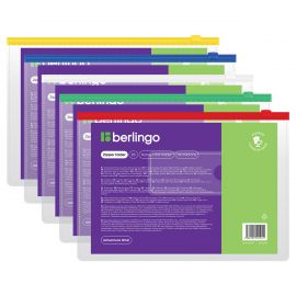 Папка-конверт на молнии Berlingo В5, 150мкм, с карманом для визиток, прозрачная, ассорти AKm_15109
