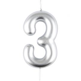 Свеча для торта с держателем MESHU "Цифра 3", 6см, серебряная, блистер MS_59730