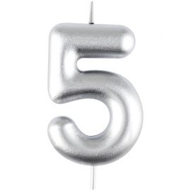 Свеча для торта с держателем MESHU "Цифра 5", 6см, серебряная, блистер MS_59778
