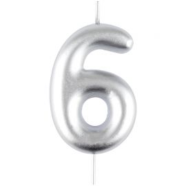 Свеча для торта с держателем MESHU "Цифра 6", 6см, серебряная, блистер MS_59792