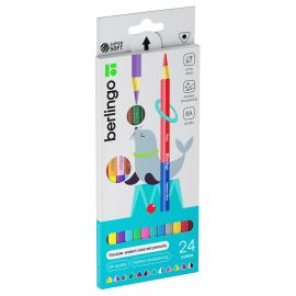 Карандаши цветные двусторонние Berlingo "SuperSoft. Duo", 24цв., 12шт., трехгр., заточ., европодвес SSD0124