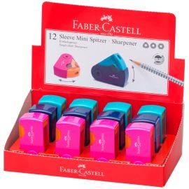 Точилка пластиковая Faber-Castell "Sleeve Mini" 1 отверстие, контейнер, розов./оранж., бирюзовая 182714