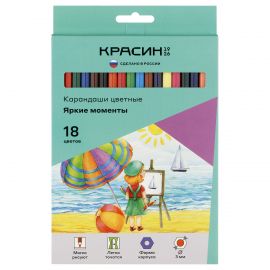 Карандаши цветные Красин "Яркие моменты", 18цв., шестигран., заточен., картон, европодвес КР-180700