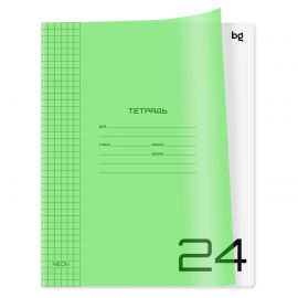 Тетрадь 24л. клетка BG "UniTone. Neon", пластиковая обложка, неон салатовый Т5ск24_пл 12456