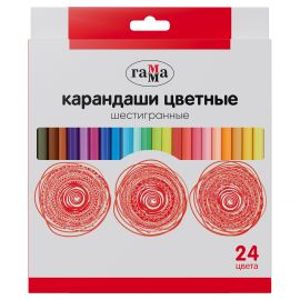 Карандаши цветные Гамма, 24цв., шестигранные, заточен., картон. упаковка, европодвес 2001244_24