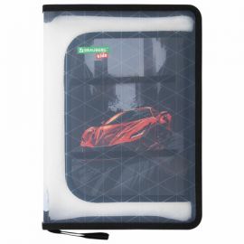 Папка для труда на молнии BRAUBERG KIDS А4, 1 отделение, прозрачная, органайзер, Red car, 272209 272209