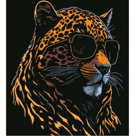 Рисование по номерам на чёрном холсте 40*50см  "Леопард в очках" DV-14439