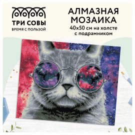 Алмазная мозаика ТРИ СОВЫ "Кошачий космос", 40*50см, холст на деревянном подрамнике, картонная коробка с пластиковой ручкой АМП4050_47621