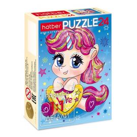 ПАЗЛЫ-ИГРА для детей 24 элемента А5ф 175х130мм 4 дизайна  серия -Маленькие единорожки 24ПЗ5