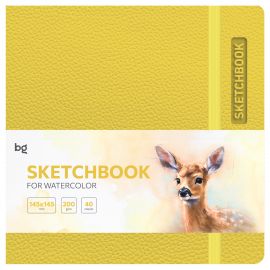 Скетчбук для акварели 40л., 145*145 BG "Bright. Yellow", кожзам, на резинке, 200г/м2 Cк40с_61740