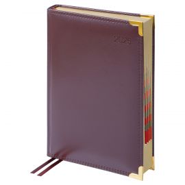 Ежедневник датированный 2025г., А5, 184л., Delucci, Гладкая кожа, зол. срез, коричневый DD5_89502