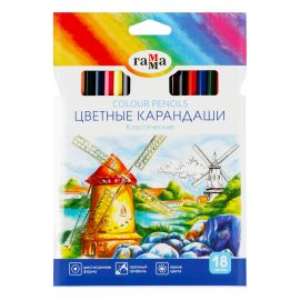 Карандаши цветные Гамма "Классические", 18цв., заточен., картон. упаковка, европодвес 050918_03_03