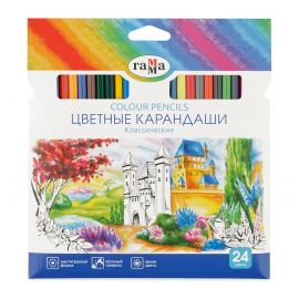Карандаши цветные Гамма "Классические", 24цв., заточен., картон. упаковка, европодвес 050918_04_04