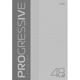 Тетрадь 48л А4ф клетка 65г/кв.м Пластиковая обложка на скобе PROGRESSIVE   Серая 48Т4В1