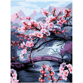 Картина по номерам на картоне ТРИ СОВЫ "Цветущая сакура", 30*40, с акриловыми красками и кистями KK3040_00013