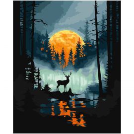 Картина по номерам на холсте ТРИ СОВЫ "Лунная ночь в лесу", 40*50, с акриловыми красками и кистями KX4050_40009