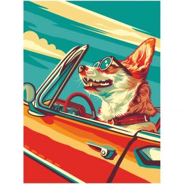 Картина по номерам на картоне ТРИ СОВЫ "Корги в кабриолете", 30*40, с акриловыми красками и кистями КК_53818