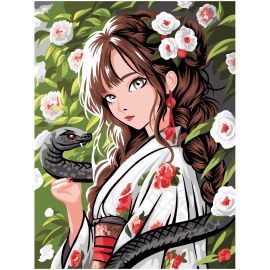 Картина по номерам на картоне ТРИ СОВЫ "Девушка с черной змеей", 30*40, с акриловыми красками и кистями КК_53828