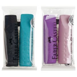 Набор ластиков-колпачков Faber-Castell "Grip 2001" 2шт., трехгранные, бирюза-сирень, ассорти, пакет 187173