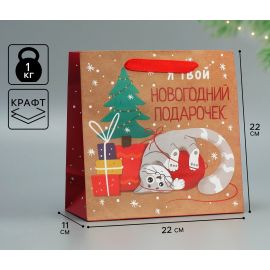 Пакет подарочный новогодний крафтовый квадратный «Подарочек», 22 х 22 х 11 см, Новый год 9524165