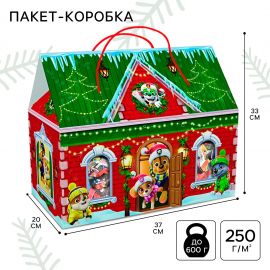 Пакет-коробка, новогодний "С Новым годом"  37 х 30 х 20 см, Щенячий патруль   9772357 9772357