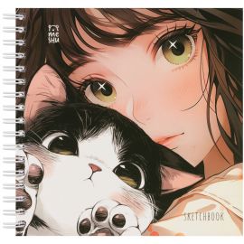 Скетчбук 60л., 150*150 MESHU "Сat girl", на гребне, soft-touch, 120г/м2 MS_64034