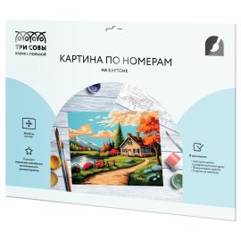 Картина по номерам на картоне ТРИ СОВЫ "Дом у реки", 30*40, с акриловыми красками и кистями КК_53813