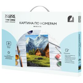 Картина по номерам на холсте ТРИ СОВЫ "Деревня в горах", 30*40, с акриловыми красками и кистями КХ3040_53865