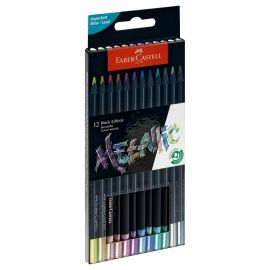 Карандаши цветные Faber-Castell "Black Edition", 12цв., металлик, трехгран., черное дерево, заточен., картон. 116415