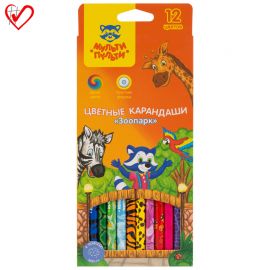 Карандаши цветные Мульти-Пульти "Зоопарк", 12цв., рисунок на корпусе, заточен., картон, европодвес CP_19277