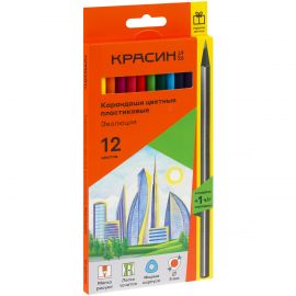 Карандаши цветные пластиковые Красин "Эволюция", 12цв.+1 ч/г HB, заточен., картон, европодвес КР-120500