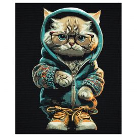 Картина по номерам на черном холсте ТРИ СОВЫ "Стильный кот", 40*50, c акриловыми красками и кистями КХп_48163